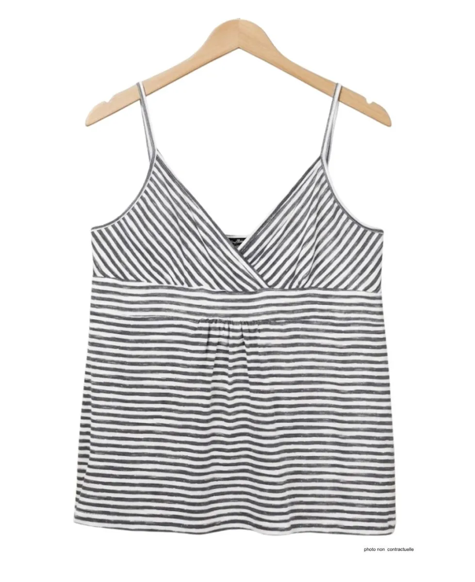 MAYFLOWER TF208G Débardeur Cache-Cœur Rayé Gris Blanc
