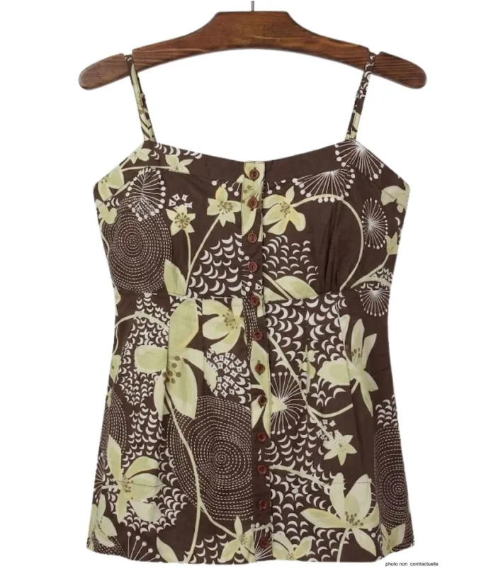 MAYFLOWER KF294MA Chemisier Top Marron/Vert - Silhouette Cintrée
