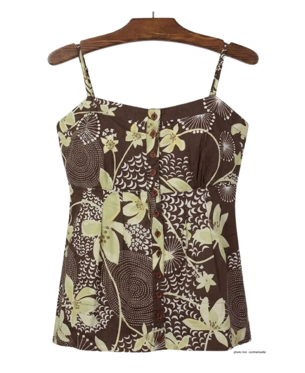 MAYFLOWER KF294MA Chemisier Top Marron/Vert - Silhouette Cintrée