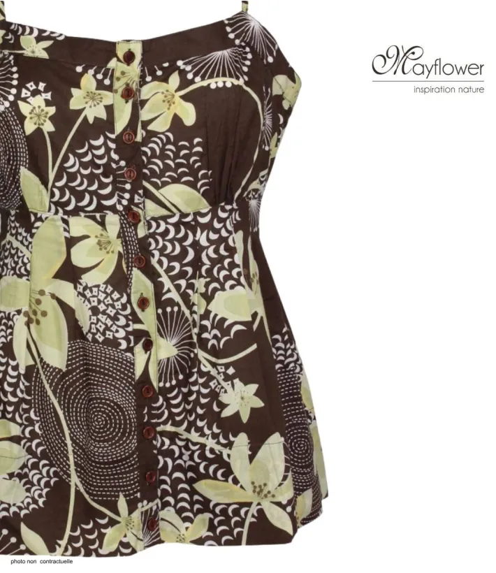 MAYFLOWER KF294MA Chemisier Top Marron/Vert - Silhouette Cintrée