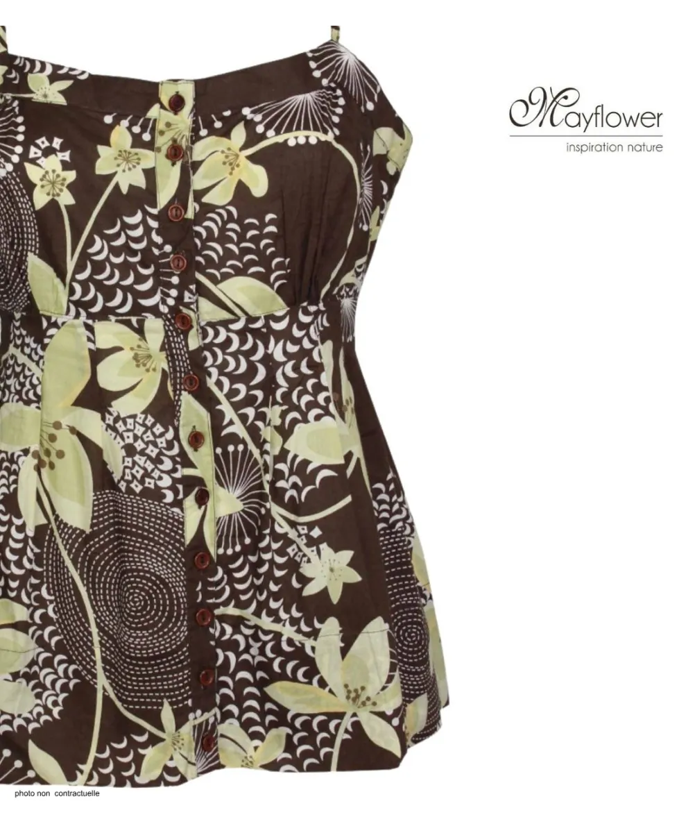 MAYFLOWER KF294MA Chemisier Top Marron/Vert - Silhouette Cintrée