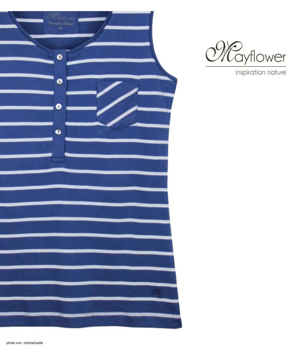 MAYFLOWER EPOQUE3I - Débardeur rayé en coton col boutonné