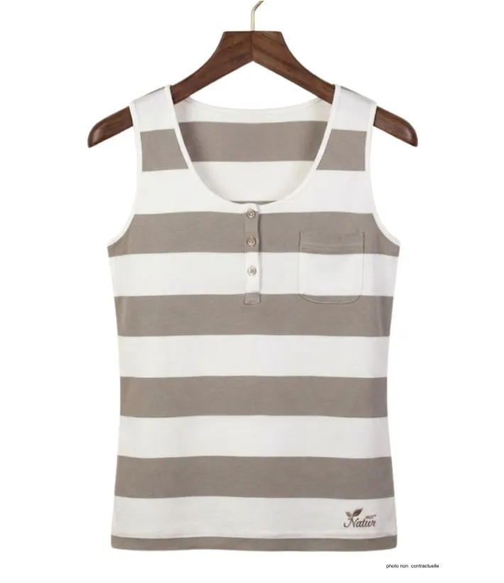 MAYFLOWER DECLIC1 Débardeur coton rib beige et blanc femme