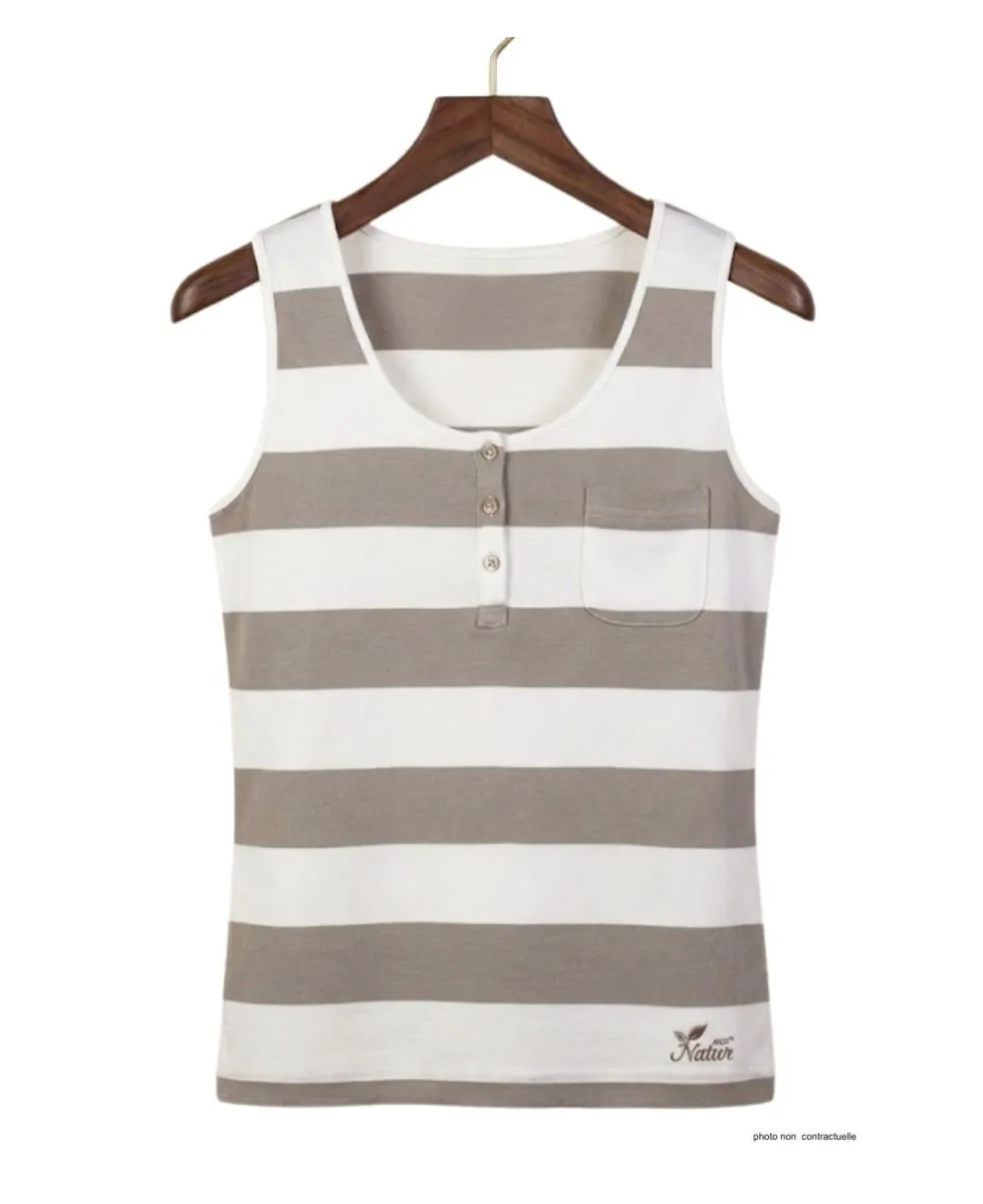 MAYFLOWER DECLIC1 Débardeur coton rib beige et blanc femme
