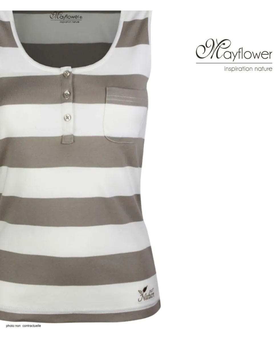 MAYFLOWER DECLIC1 Débardeur coton rib beige et blanc femme