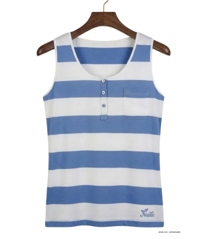 MAYFLOWER DECLIC2 - Débardeur coton rayé blanc bleu poche