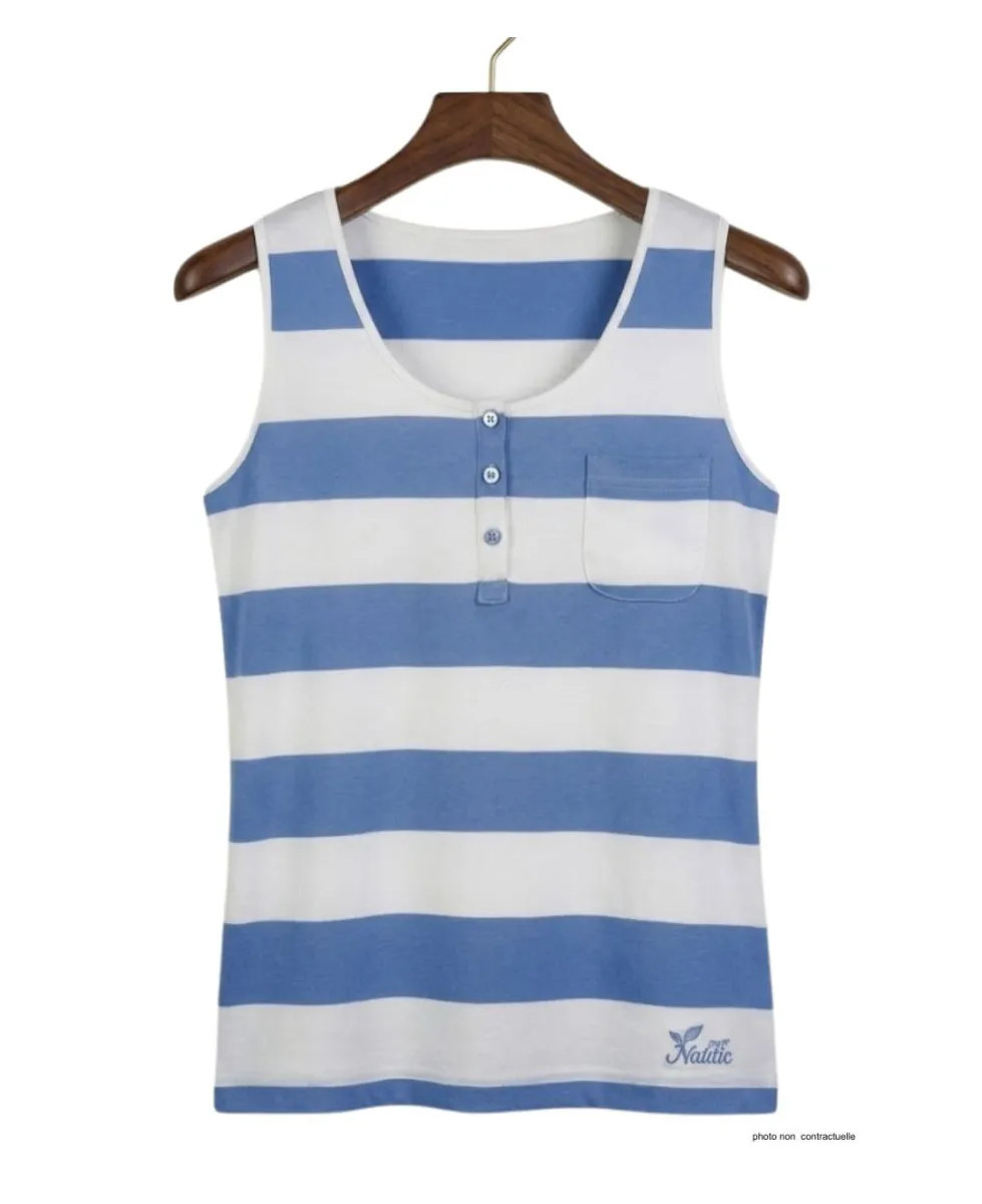 MAYFLOWER DECLIC2 - Débardeur coton rayé blanc bleu poche