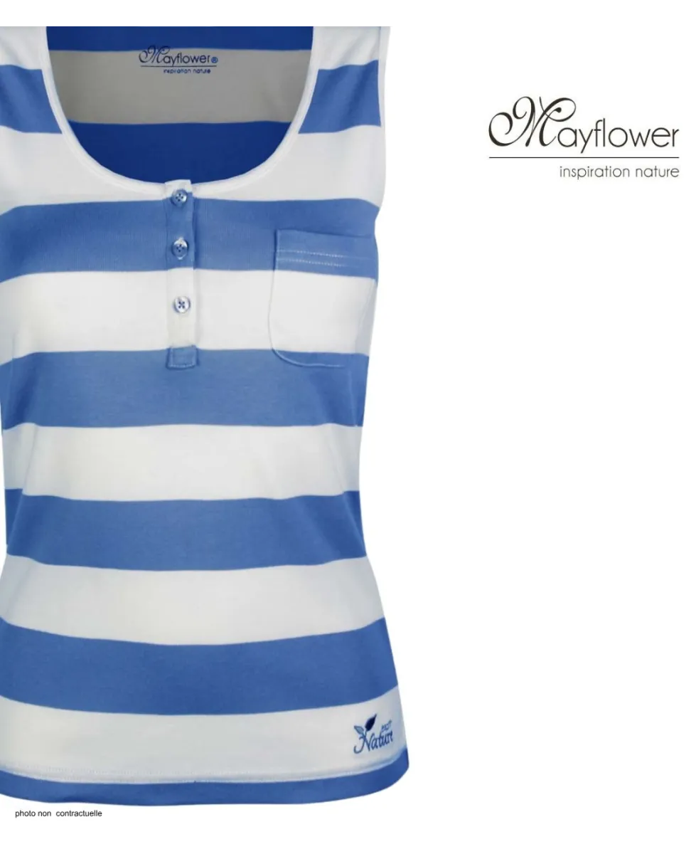 MAYFLOWER DECLIC2 - Débardeur coton rayé blanc bleu poche