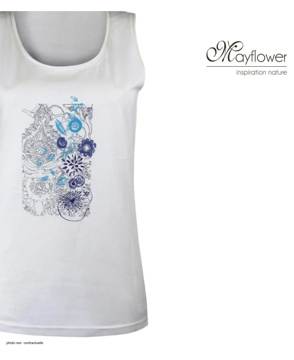 MAYFLOWER DEF4006A - Débardeur coton jersey blanc imprimé