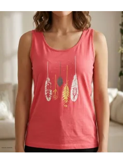 Débardeur rose pour femme en coton de marque Mayflower modèle DEF4007A avec sérigraphie imprimée sur le devant et col rond.