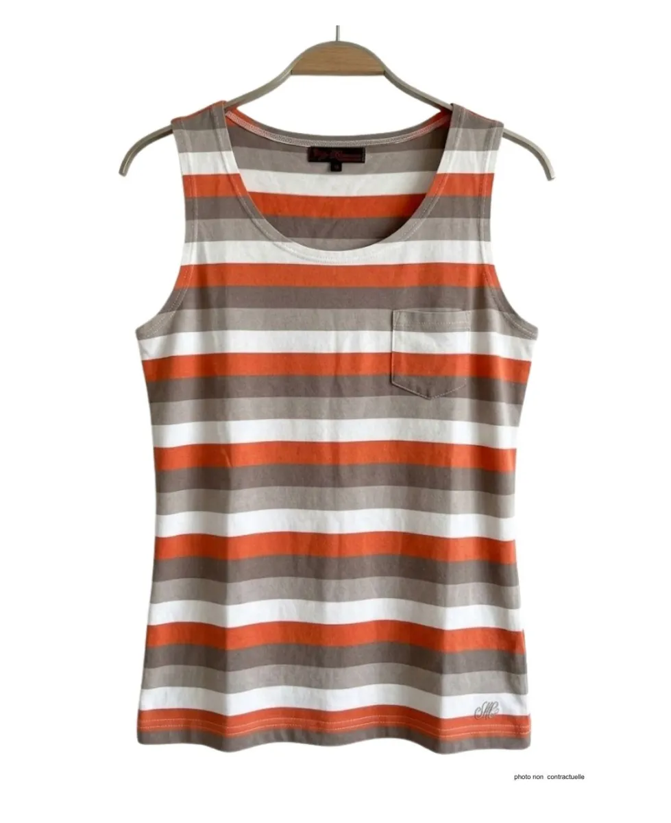 Mayflower DONUT1 — Débardeur femme taupe / orange en coton