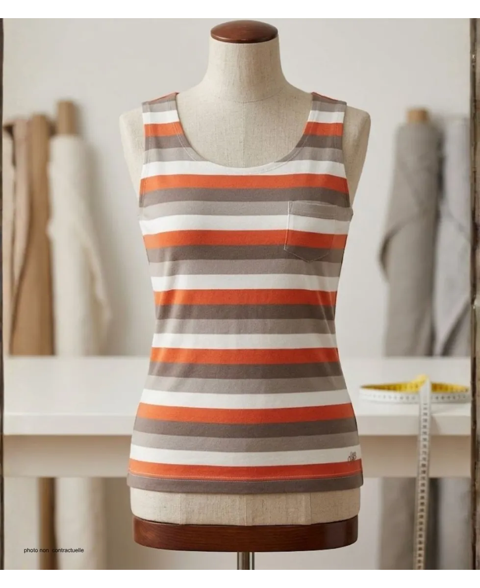 Mayflower DONUT1 — Débardeur femme taupe / orange en coton