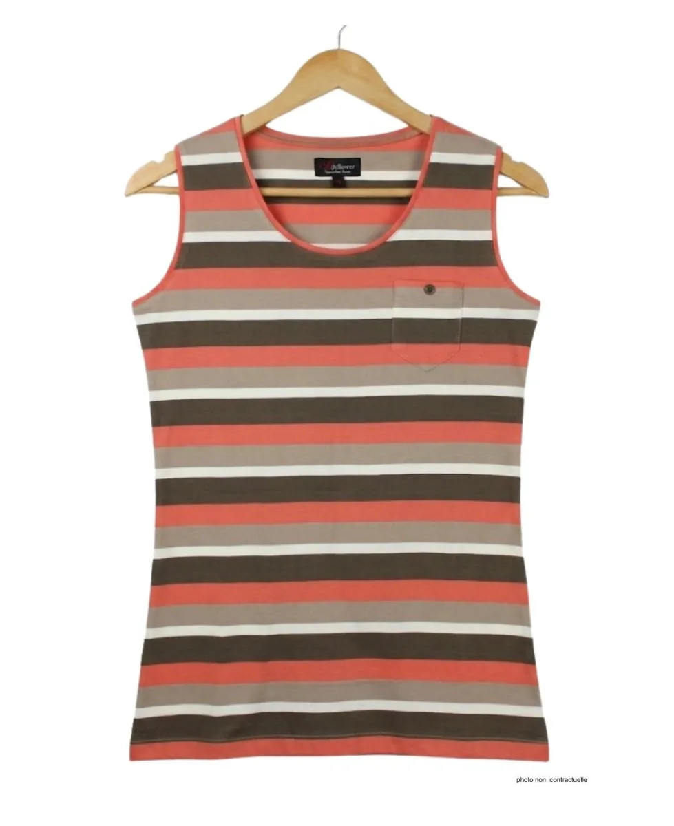 Mayflower LILOU1 — Débardeur femme taupe / corail en coton