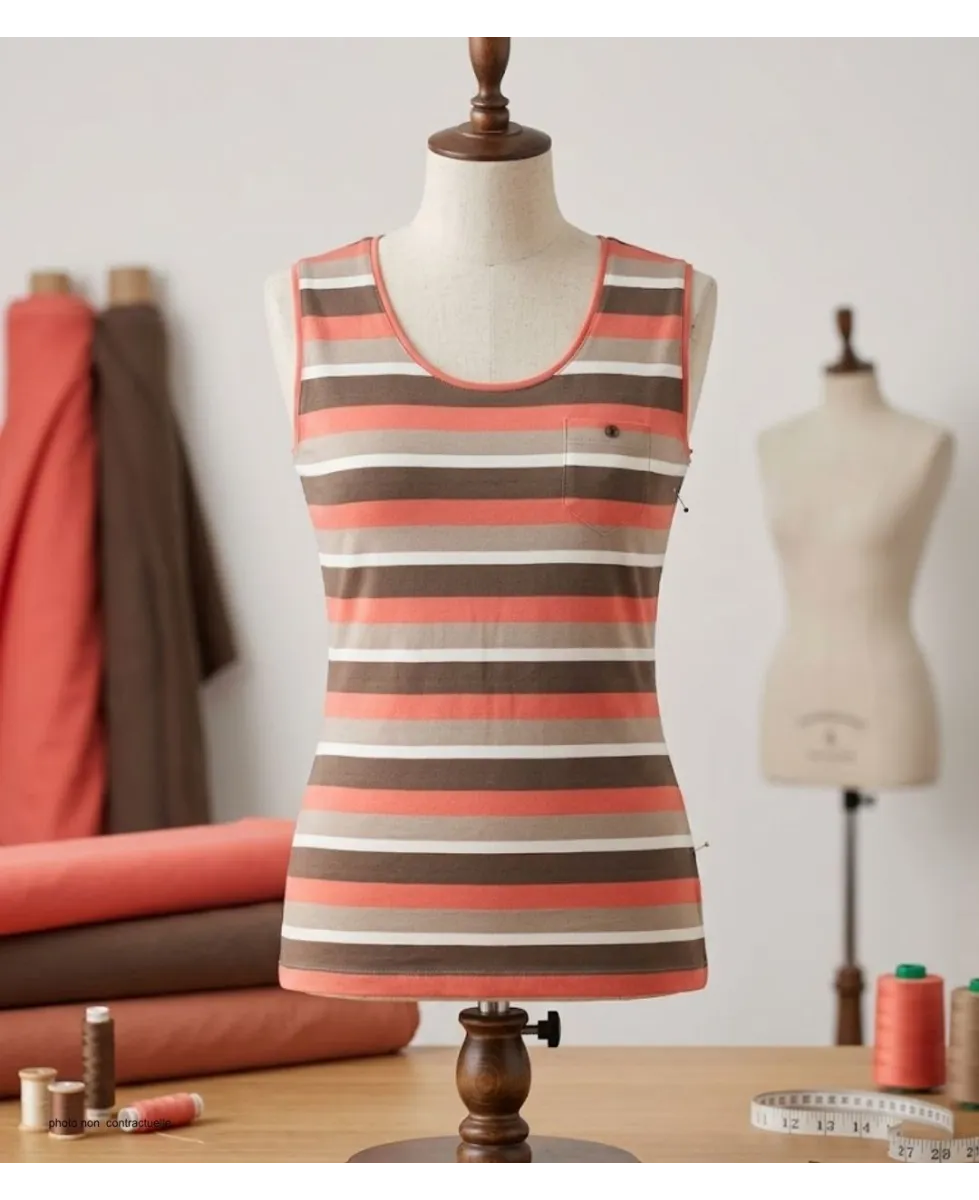 Mayflower LILOU1 — Débardeur femme taupe / corail en coton