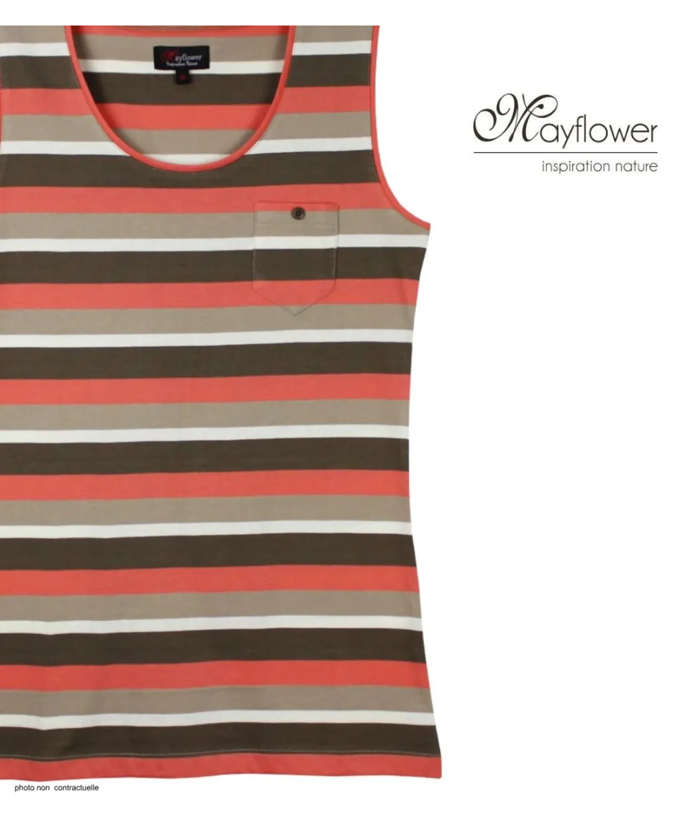 Mayflower LILOU1 — Débardeur femme taupe / corail en coton
