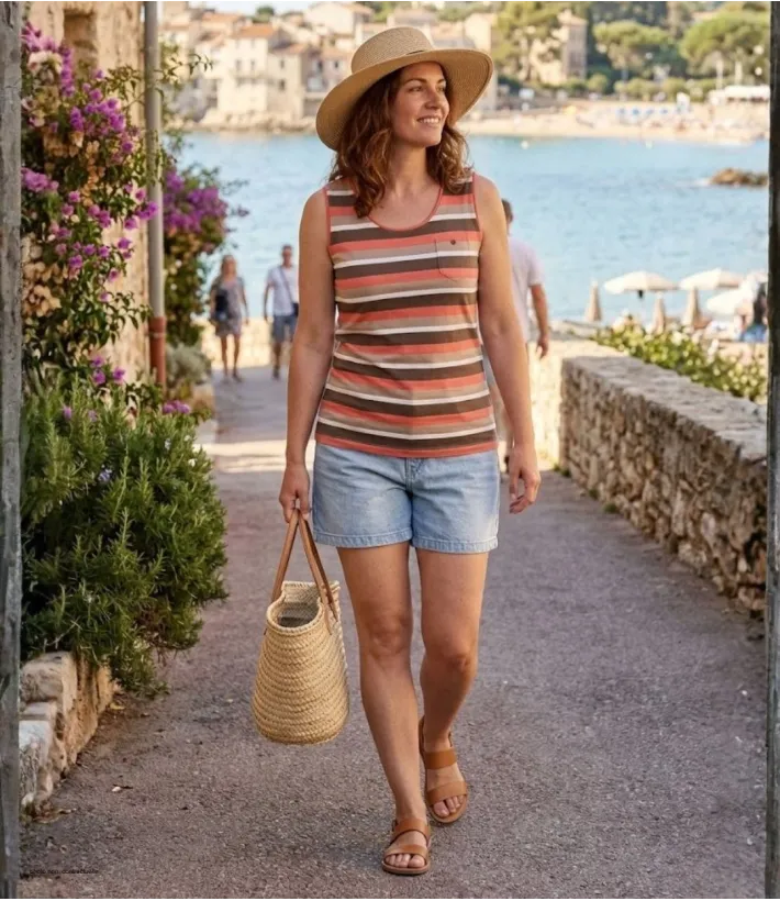 Mayflower LILOU1 — Débardeur femme taupe / corail en coton