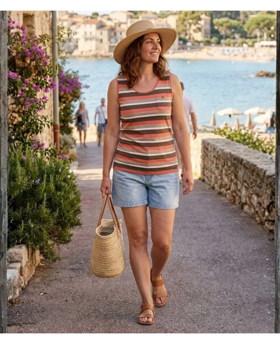 Mayflower LILOU1 — Débardeur femme taupe / corail en coton