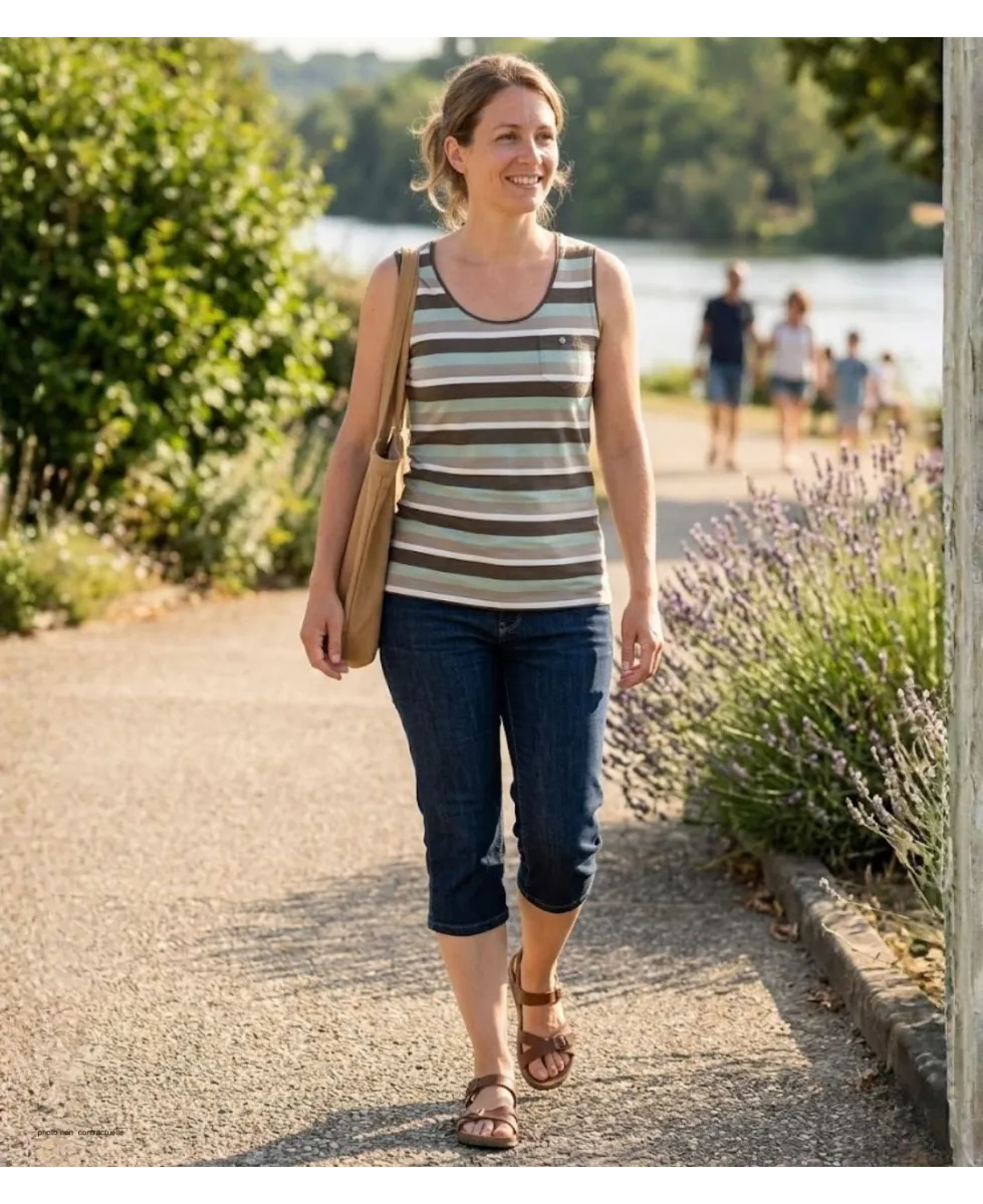 Mayflower LILOU2 — Débardeur femme taupe / vert en coton