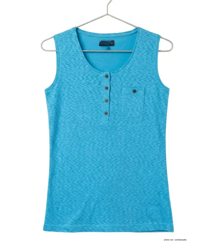 Mayflower LOTUS1 — Débardeur femme bleu en coton flamé