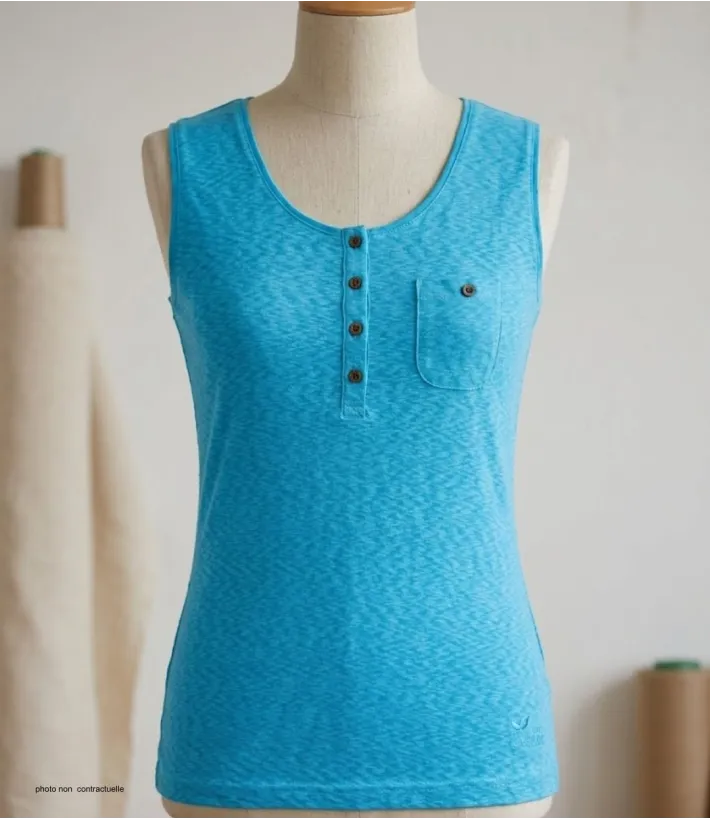 Mayflower LOTUS1 — Débardeur femme bleu en coton flamé