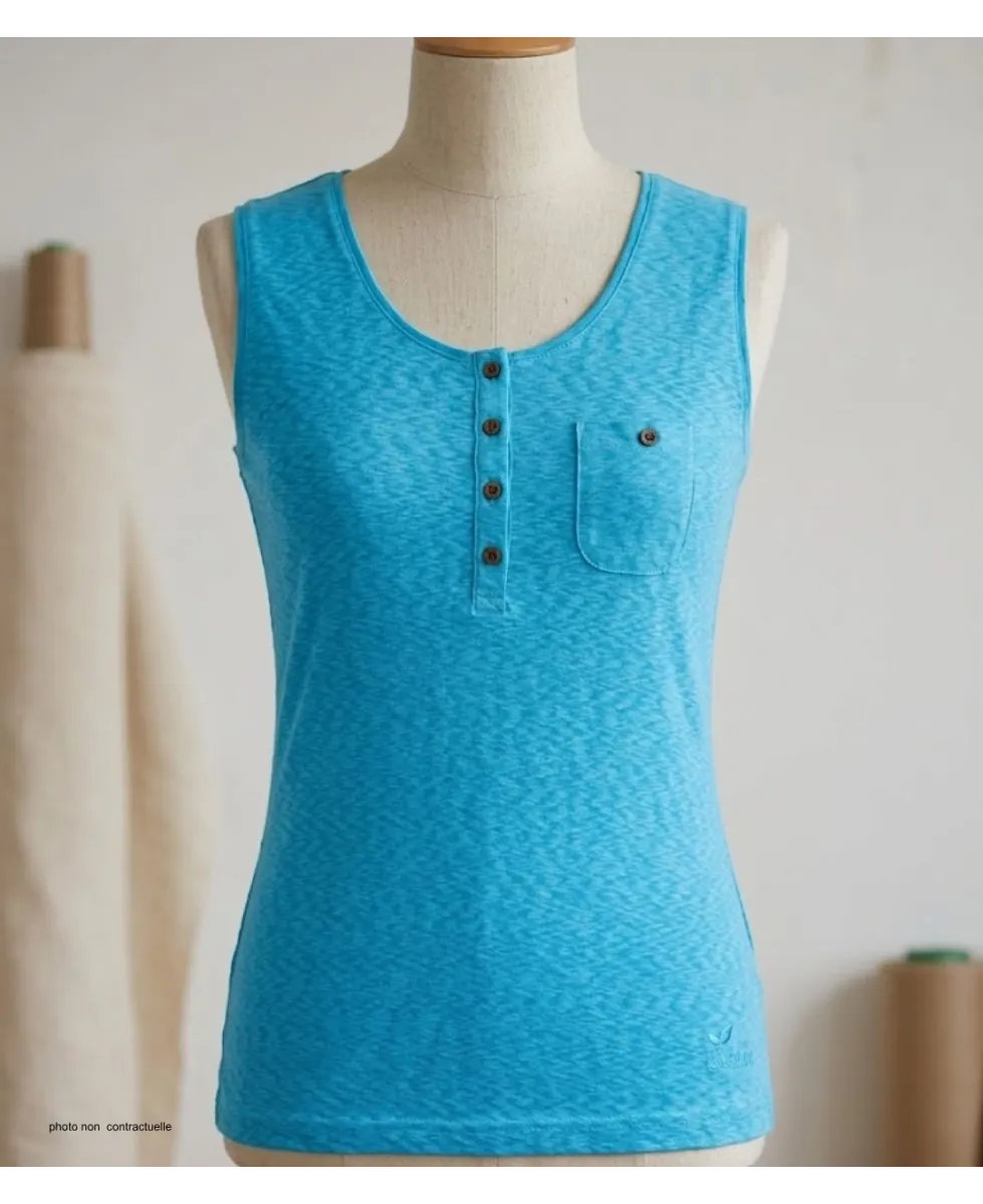 Mayflower LOTUS1 — Débardeur femme bleu en coton flamé