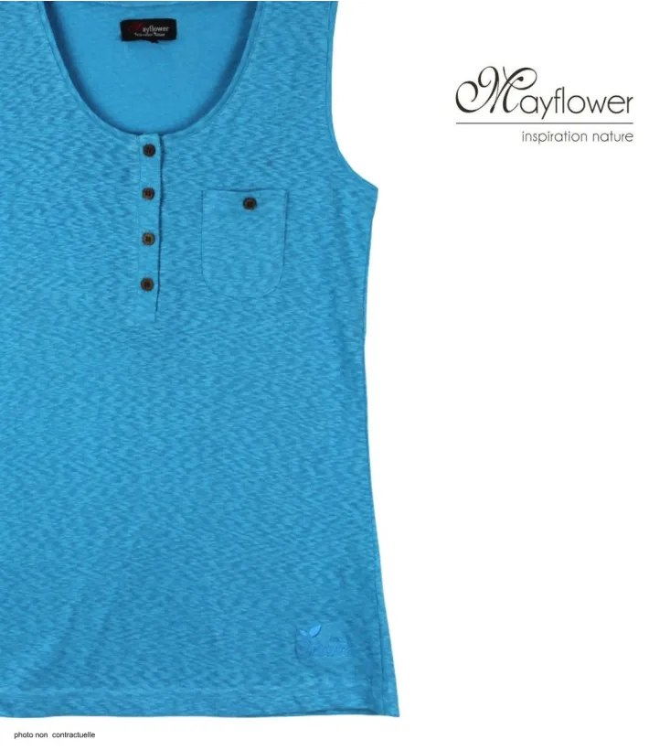Mayflower LOTUS1 — Débardeur femme bleu en coton flamé