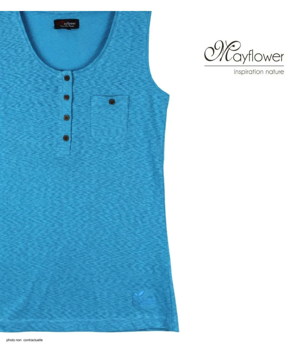 Mayflower LOTUS1 — Débardeur femme bleu en coton flamé