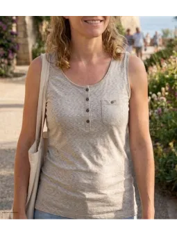 Mayflower LOTUS3 — Débardeur femme beige en coton flammé