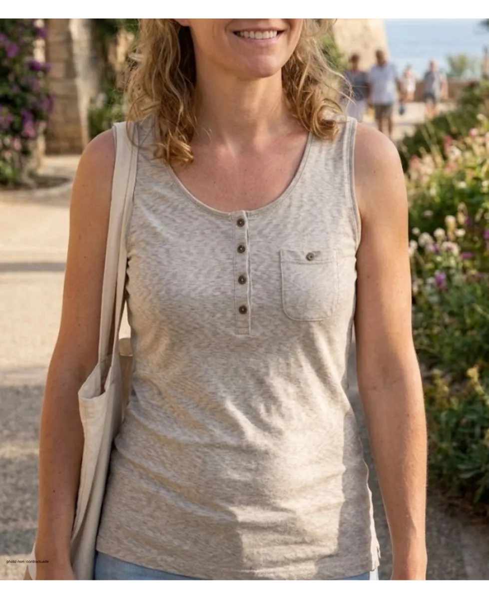 Mayflower LOTUS3 — Débardeur femme beige en coton flammé