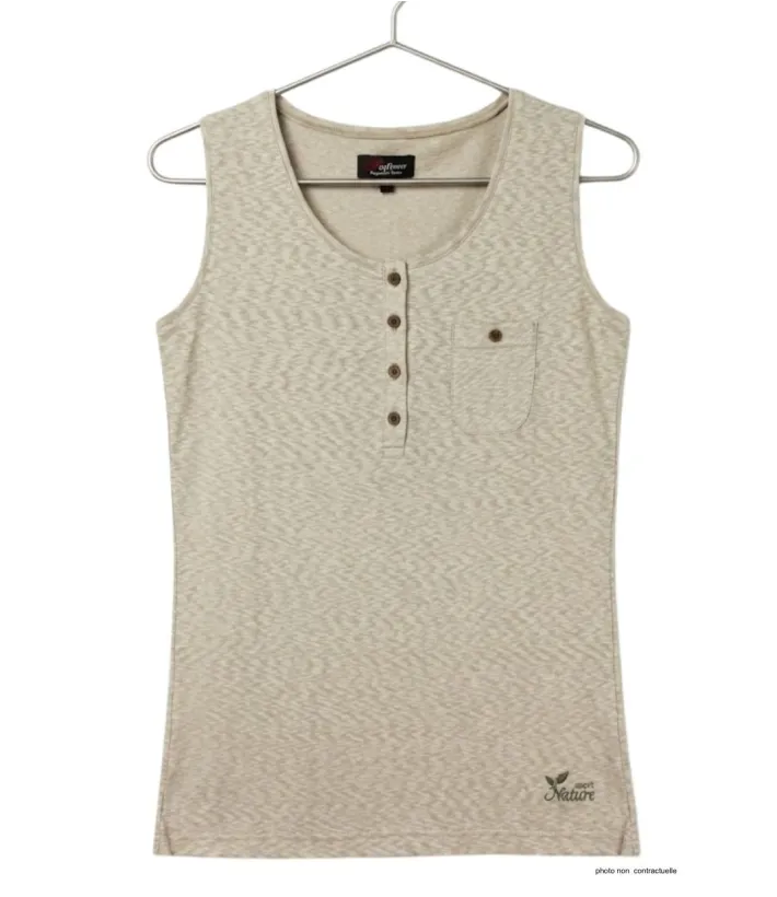 Mayflower LOTUS3 — Débardeur femme beige en coton flammé