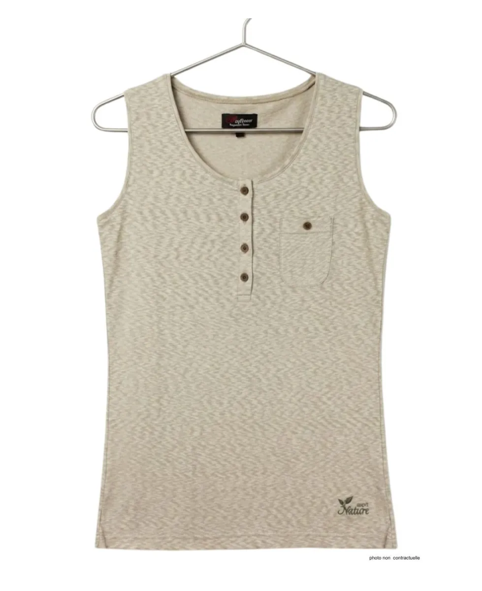 Mayflower LOTUS3 — Débardeur femme beige en coton flammé