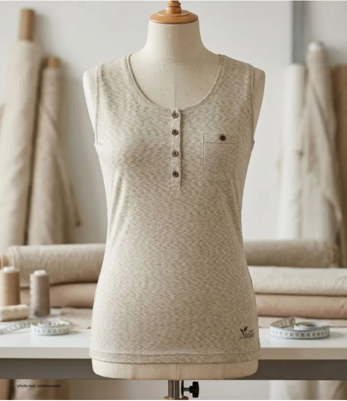 Mayflower LOTUS3 — Débardeur femme beige en coton flammé