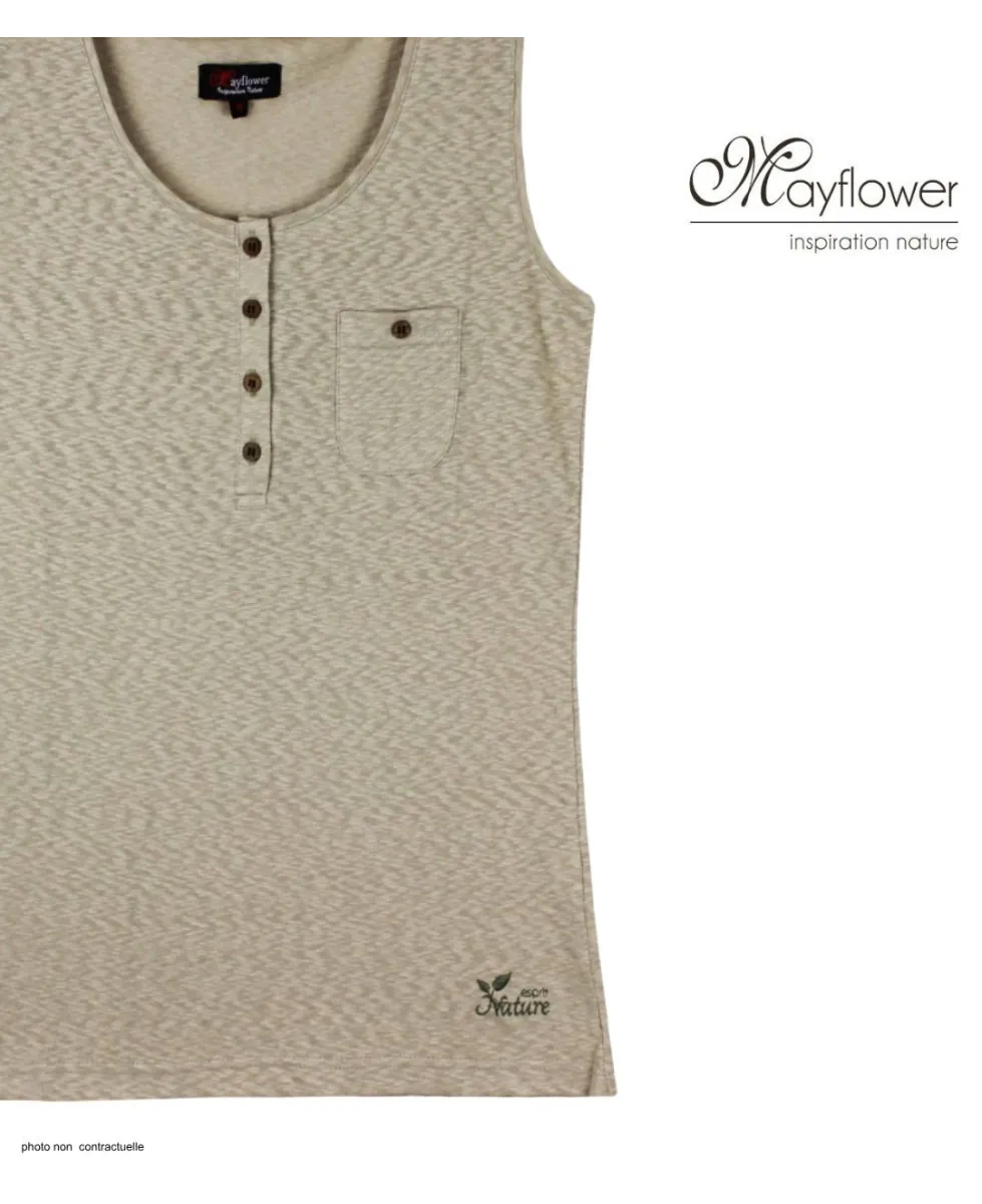 Mayflower LOTUS3 — Débardeur femme beige en coton flammé