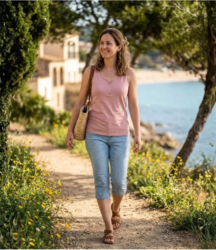 Mayflower M2101A — Débardeur femme rose en coton flammé