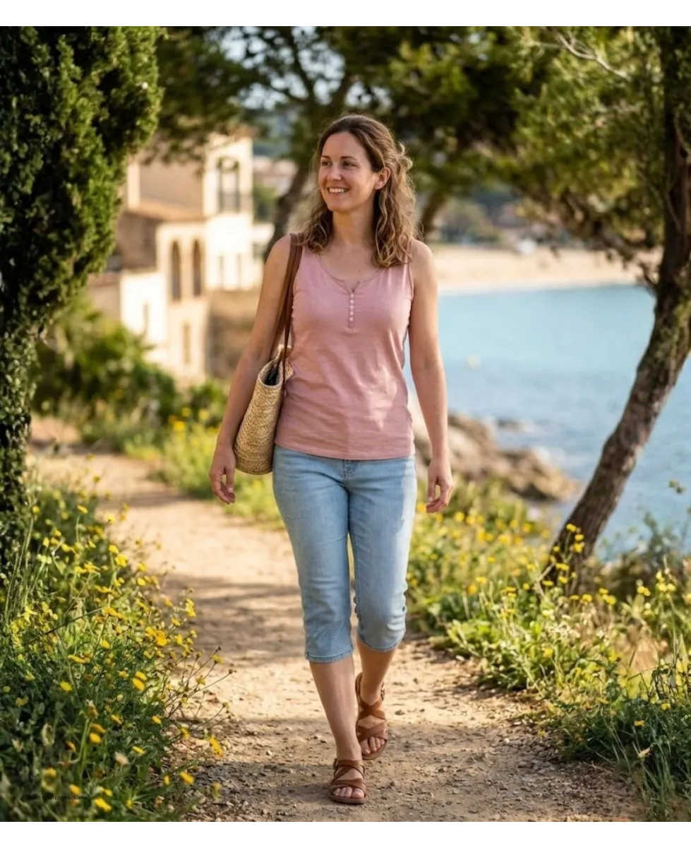 Mayflower M2101A — Débardeur femme rose en coton flammé