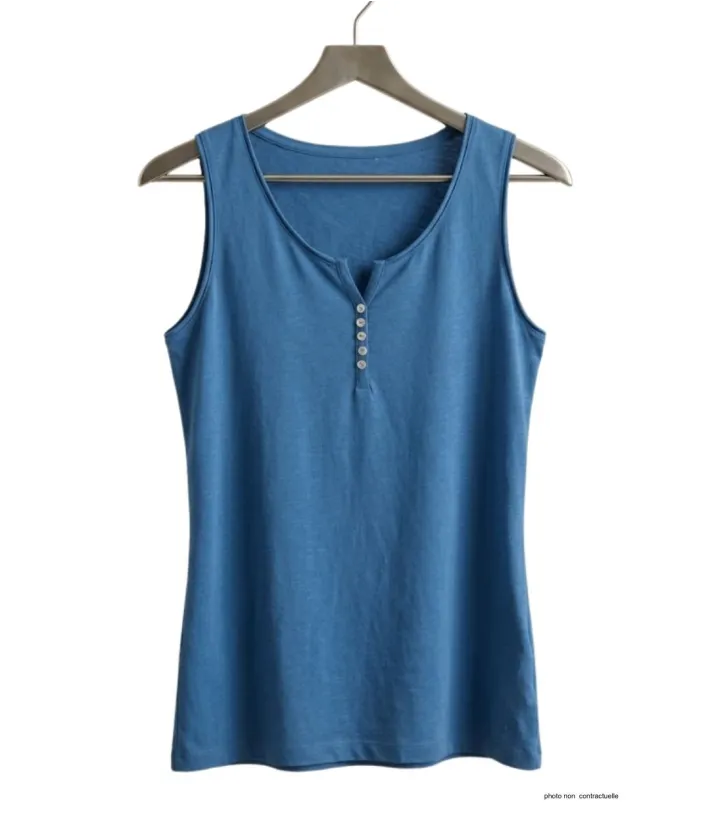 Débardeur M2101B MAYFLOWER - Top bleu en coton flammé chic