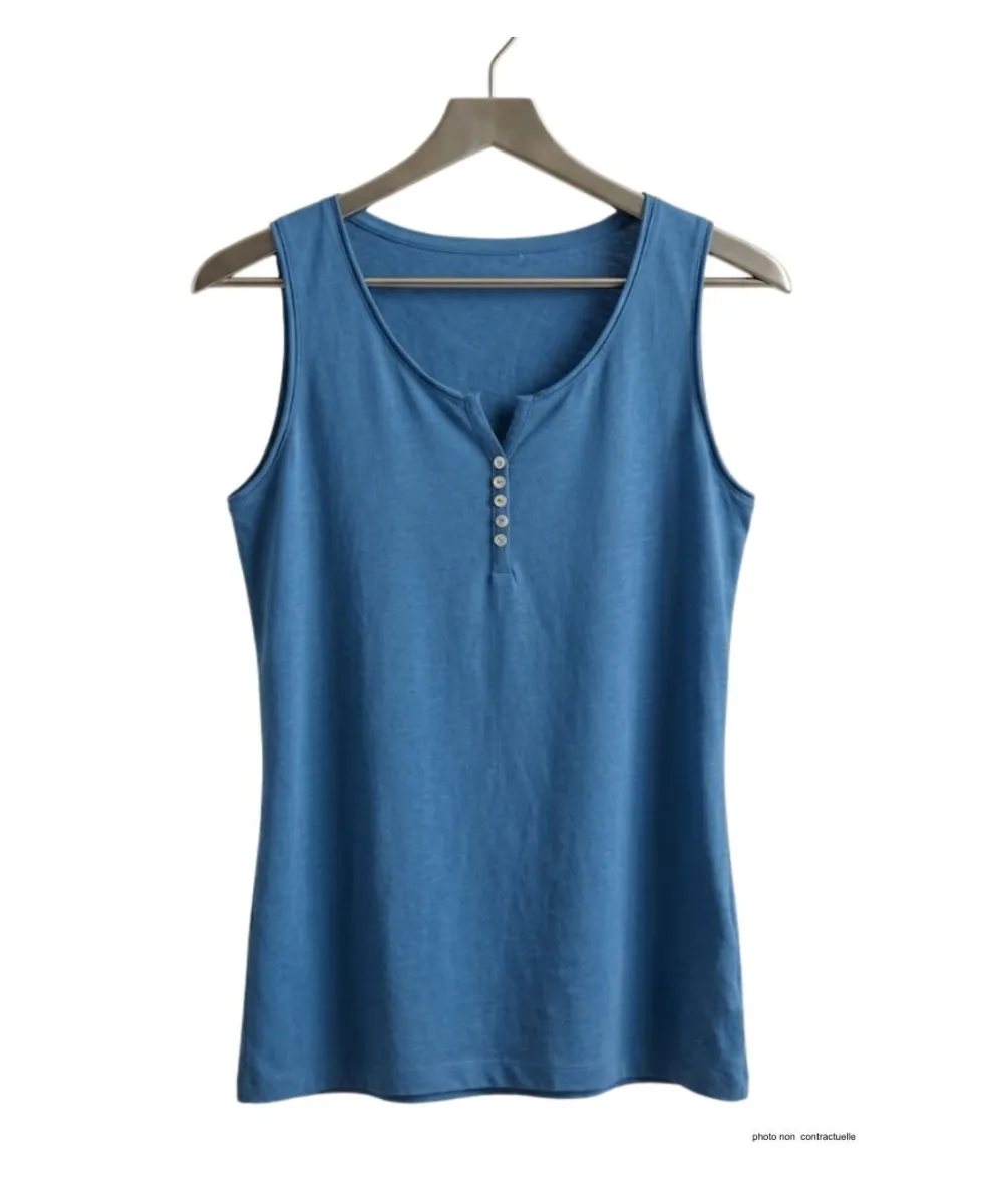 Débardeur M2101B MAYFLOWER - Top bleu en coton flammé chic