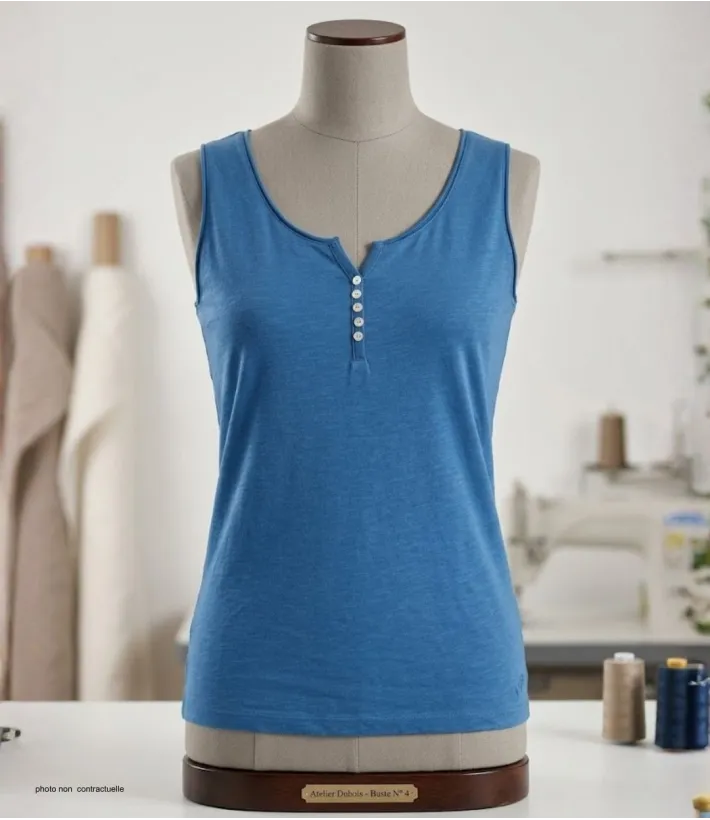 Débardeur M2101B MAYFLOWER - Top bleu en coton flammé chic
