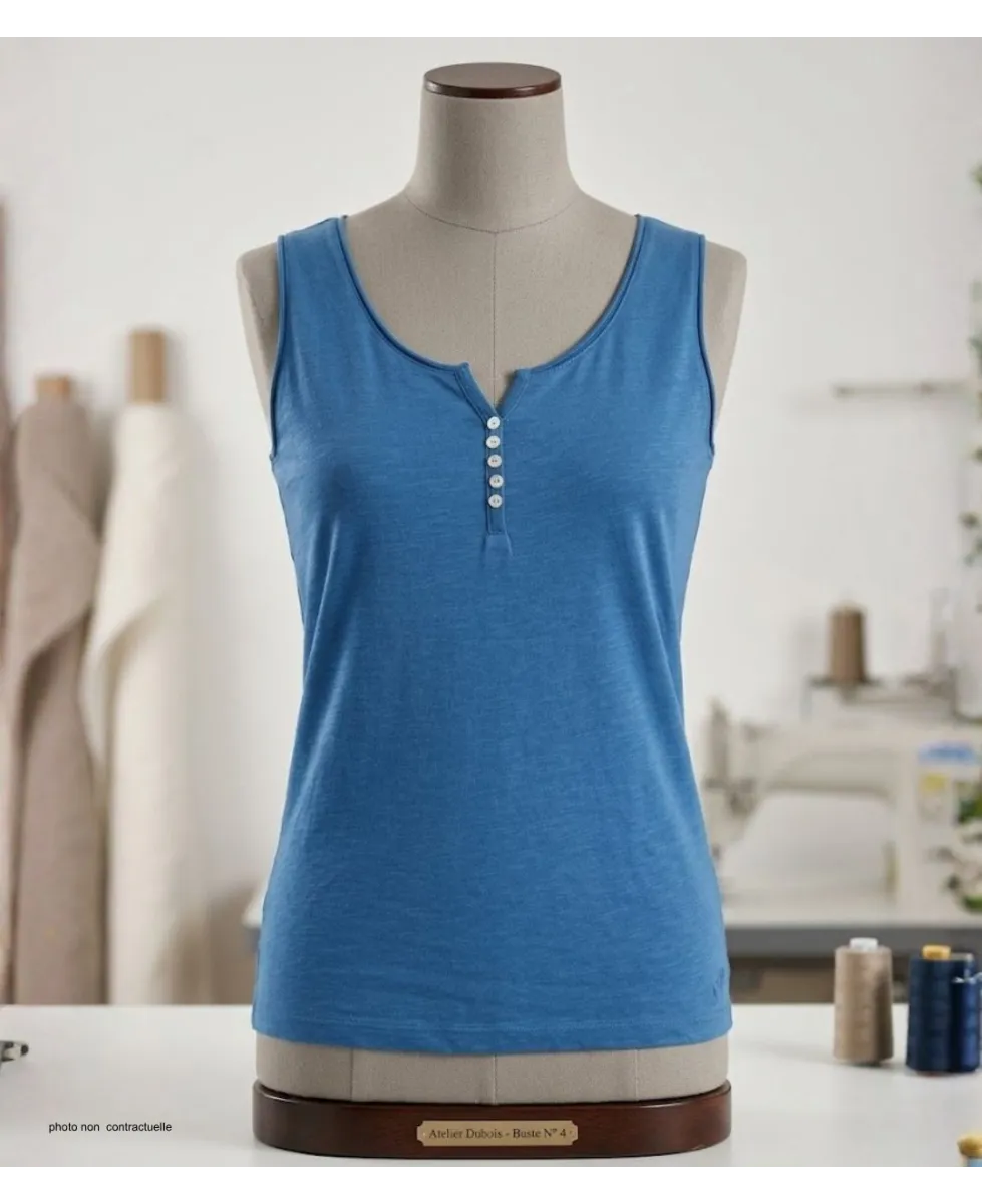 Débardeur M2101B MAYFLOWER - Top bleu en coton flammé chic