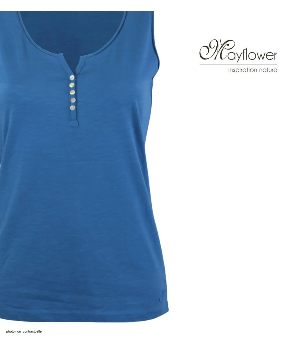 Débardeur M2101B MAYFLOWER - Top bleu en coton flammé chic