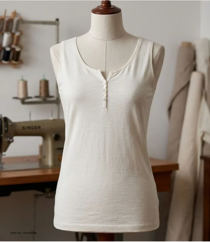 Débardeur M2101C MAYFLOWER - Top blanc coton flammé chic