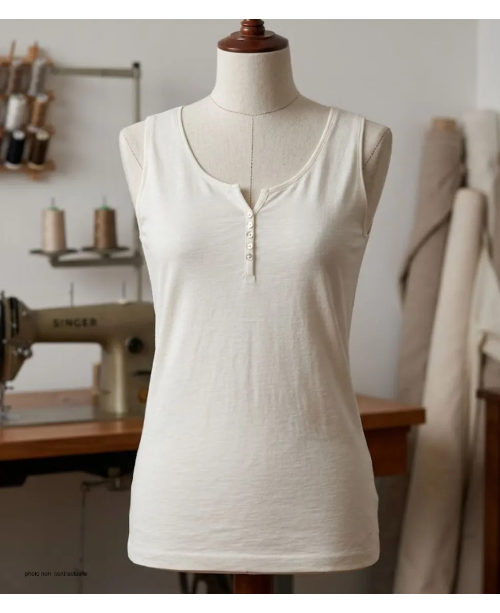 Débardeur M2101C MAYFLOWER - Top blanc coton flammé chic