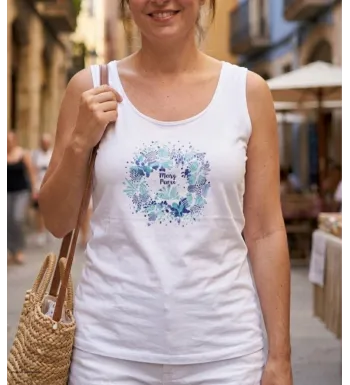 Débardeur blanc pour homme en coton jersey avec sérigraphie sur le devant modèle M2120A par MAYFLOWER.