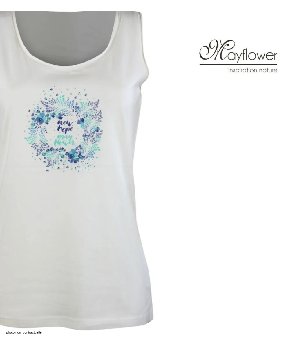 Débardeur M2120A MAYFLOWER - Top blanc imprimé coton