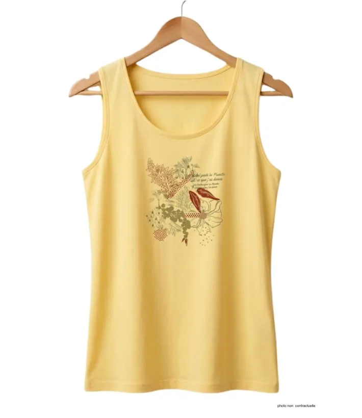 Débardeur M2125A MAYFLOWER - Top jaune imprimé coton