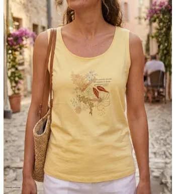 Débardeur M2125A MAYFLOWER - Top jaune imprimé coton