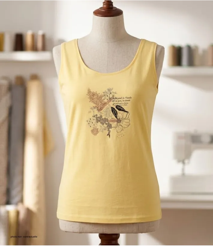 Débardeur M2125A MAYFLOWER - Top jaune imprimé coton