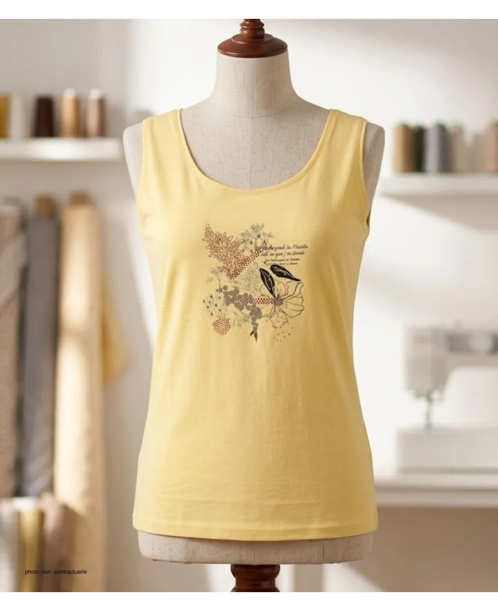 Débardeur M2125A MAYFLOWER - Top jaune imprimé coton