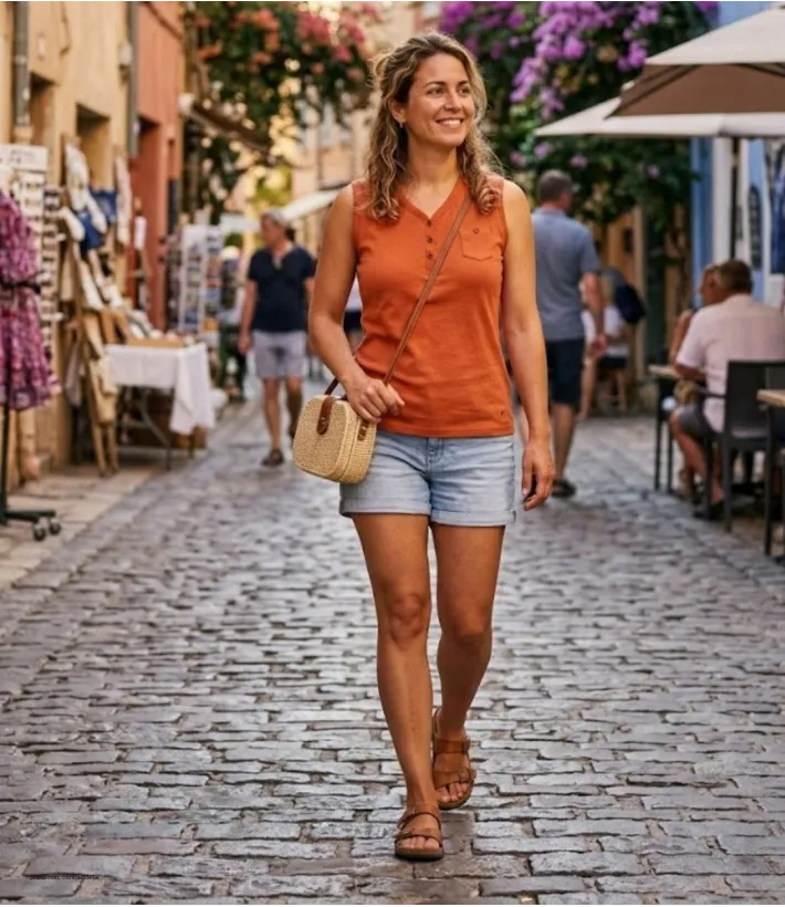 Débardeur femme DARGO2 MAYFLOWER - Top tunisien orange coton