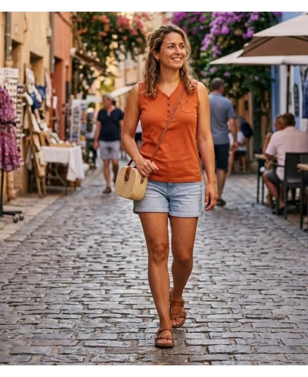 Débardeur femme DARGO2 MAYFLOWER - Top tunisien orange coton